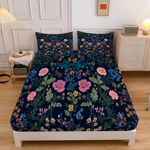 Spannbettlaken Blumen Pflanzen Verdickter Bettlaken, 30cm Extra Tiefe Tasche Elastisch Spannbetttuch, Retro Klassisch Geblümt Weich Mikrofaser für Boxspringbett mit 2 Kissenbezügen, 180x200cm Spannbettlaken Blumen Pflanzen Verdickter Bettlaken, 30cm Extra Tiefe Tasche Elastisch Spannbetttuch, Retro Klassisch Geblümt Weich Mikrofaser für Boxspringbett mit 2 Kissenbezügen, 180x200cm von CEDNXOER