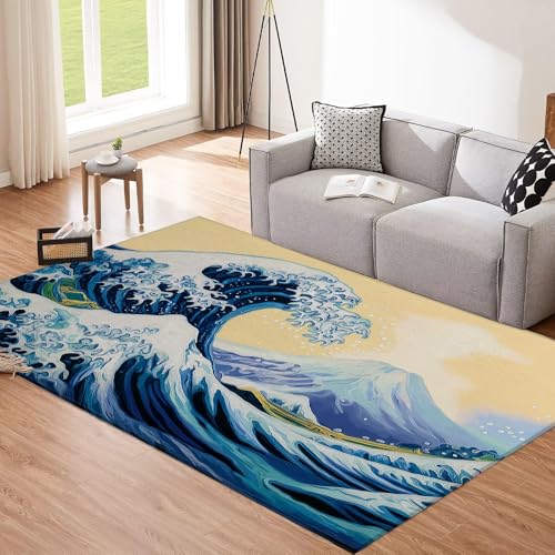 Teppich Wohnzimmer, Riesige Wellen Mustern 50x80cm,Kurzflor Raumteppich Schlafzimmer Pflegeleicht und Extra Weich, Japanischer Stil Berg Fuji Schlafzimmerteppich für Küche Esszimmer Kinderzimmer Teppich Wohnzimmer, Riesige Wellen Mustern 50x80cm,Kurzflor Raumteppich Schlafzimmer Pflegeleicht und Extra Weich, Japanischer Stil Berg Fuji Schlafzimmerteppich für Küche Esszimmer Kinderzimmer von CEDNXOER