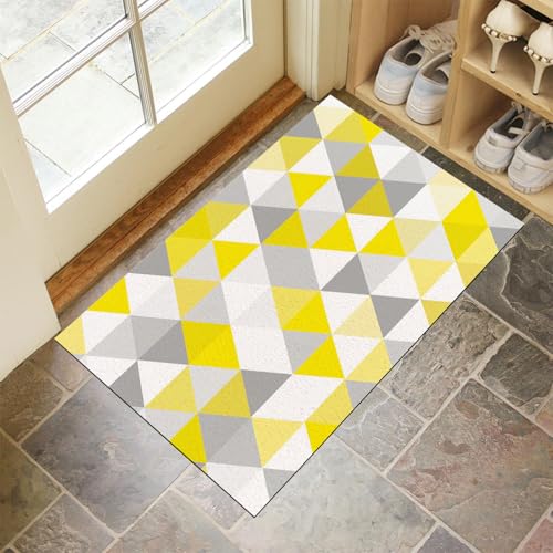 Türmatten Waschbar 40x60 cm Graues Dreieck, Anti-Rutsch Schmutzfang Bodenmatte, Einfach Geometrisch Innen Haustür Matten, Gelb Absorbierende Low Profile Matte für Halle Eingang von CEDNXOER
