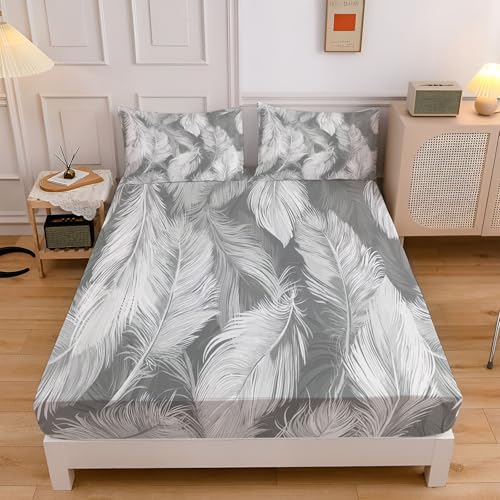 Weiße Federn Spannbettlaken 140x200cm Verdickter Bettlaken 30cm Extra Tiefe Tasche, Böhmen Elastisch Spannbetttuch Weich und Atmungsaktiv für Boxspringbett Grau Weiße Federn Spannbettlaken 140x200cm Verdickter Bettlaken 30cm Extra Tiefe Tasche, Böhmen Elastisch Spannbetttuch Weich und Atmungsaktiv für Boxspringbett Grau von CEDNXOER