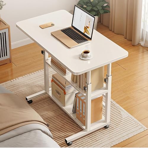 Height-Adjustable Side Table for Bed and Sofa, Portable Sofa Table on Wheels, C-Shape Mobile Serving Table, Mobile Coffee Table with Storage Shelf (Color : B) von CEEBUS