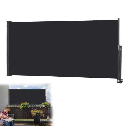CEEDIR 140x300cm Seitenmarkise Wandmarkise Ausziehbar Sichtschutz Markise Seitensichtschutz Seitenrollo Sonnen- & Windschutz Blickdicht für Terrasse, Balkon, Garten Anthrazit von CEEDIR