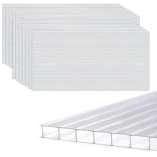 CEEDIR 14x Polycarbonat Hohlkammerplatten 4mm Doppelstegplatten Stegplatten für Gewächshaus - Transparent - 60.5 x 121cm - 10,25 m² von CEEDIR