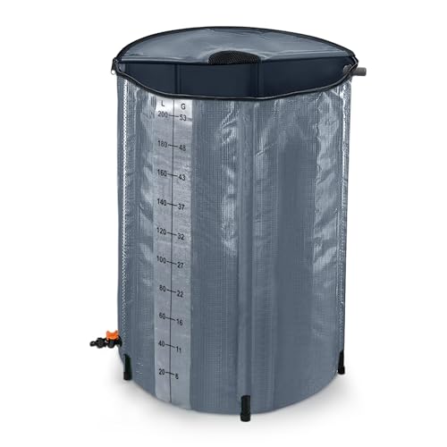 CEEDIR 200L Regentonne Faltbar Regenwassertonne Regenwasserfass Wasserspeicher Regenwassertank PVC Wassertank mit Ablassventil rostfrei und witterungsbeständig-Anthrazit mit Messskala von CEEDIR