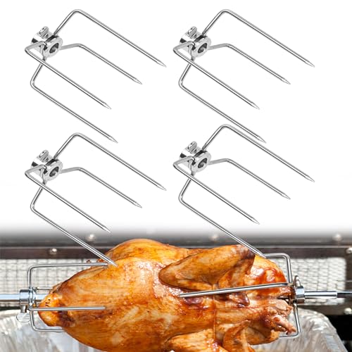 CEEDIR 4er Fleischklammer Fleischnadeln für Grillspieß BBQ Fleischklammer für Drehspieß Multifunktionale Grillgabel Hähnchengrill 304 Edelstahl Hitzebeständig von CEEDIR