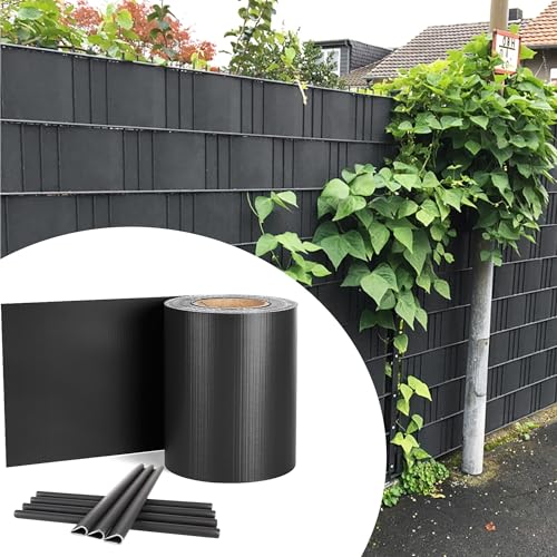 CEEDIR 65m 12,35m² Sichtschutz PVC Sichtschutzstreifen Zaun Doppelstabmattenzaun mit Clips Zaunfolie Windschutz Blickdicht für Gartenzaun, Anthrazit von CEEDIR
