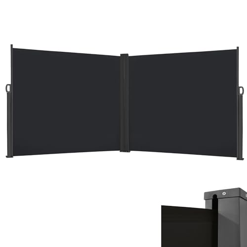 CEEDIR Doppel Seitenmarkise Ausziehbar 180 x 600 cm Sichtschutz Sonnenschutz Markise Seitenrollo Blickdicht Markisenstoff Standmarkise Windschutz ür Terrasse, Balkon-Anthrazit von CEEDIR