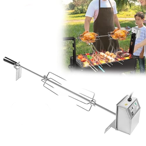 CEEDIR Drehspieß Grillspieß Motor Set Edelstahl für Gasgrill 220-240V Elektrischer Drehspieß Universal Einsetzbar 107cm Grillspieß mit 2er BBQ Fleischnadeln für BBQ Rotisserie Gasgrill Partys von CEEDIR