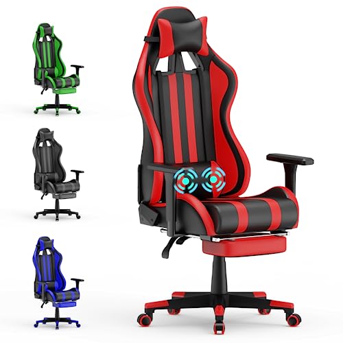 CEEDIR Gaming Stuhl Bürostuhl Ergonomischer Gamer Stuhl mit Kopfstütze, Vibration Massage Lendenkissen und Fußstütze PC Stuhl 130 kg Belastbarkeit Modell B, Rot von CEEDIR