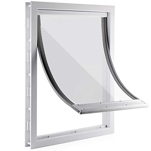 CEESC Hundeklappe mit weicher, transparenter Magnetklappe und einrastbarer Verschlussplatte, Premium-Haustür aus PVC-Kunststoff für kleine, mittlere Hunde und Welpen (L, Weiß) von CEESC