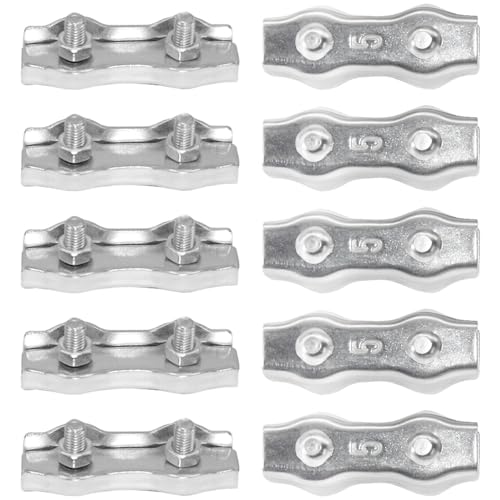 CEEYSEE 10 Stück Drahtseilklemme 304 Edelstahl M5 Kabelklemme Duplex Klemme Drahtseilklemme Drahtseil Seilklemme für Wäscheleine Drahtseil Stahlseil (D/M5/GSJ) von CEEYSEE