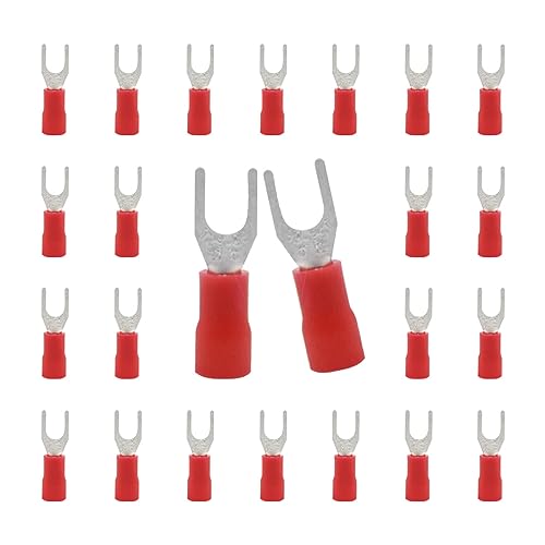 CEEYSEE 100x Gabelkabelschuhe 0.5-1.5mm² Loch-Ø M4 -für elektrische Crimpkabelschuhe Kable Teillisoliert PVC Kabel-Verbinder（Rot/DPFH) von CEEYSEE