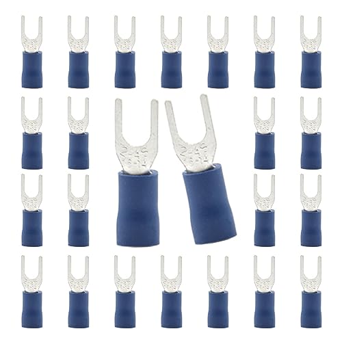 CEEYSEE 100x Gabelkabelschuhe 1.5-2.5 mm² Loch-Ø M4 -für elektrische Crimpkabelschuhe Kable Teillisoliert PVC Kabel-Verbinder（Blau/DPFL) von CEEYSEE