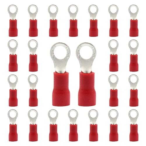 CEEYSEE 100x Kabelverbinder 0.5-1.5mm² Loch-Ø M4 Ringkabelschuhe Abzweigverbinder - Für Elektrische Crimpkabelschuhe Kable Teillisoliert PVC Kabel-Verbinder(Rot/DPRH4) von CEEYSEE