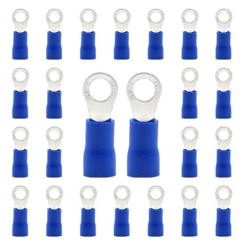 CEEYSEE 100x Kabelverbinder 1.5-2.5mm² Loch-Ø M4 Ringkabelschuhe Abzweigverbinder - Für Elektrische Crimpkabelschuhe Kable Teillisoliert PVC Kabel-Verbinder(Blau/DPRL4) von CEEYSEE