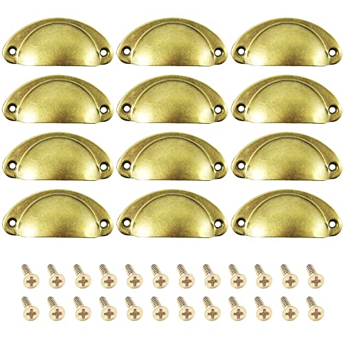 CEEYSEE 12 Stück Muschelgriff Möbelgriffe Set 81 X 35mm Antik Vintage Schrank Griffe Mit Schrauben für Küche Kabinett Kleiderschrank Schublade (KLSHU/Brass) von CEEYSEE