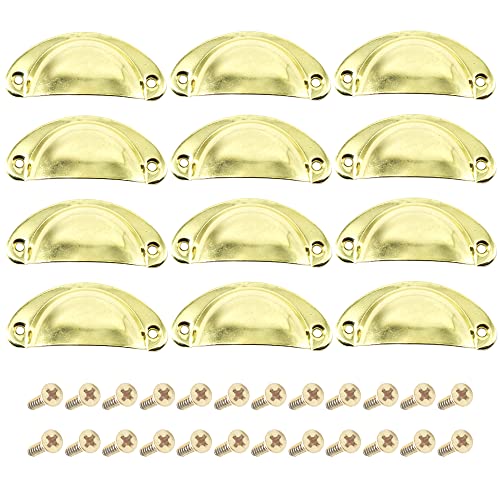 CEEYSEE 12 Stück Muschelgriff Möbelgriffe Set 81 X 35mm Antik Vintage Schrank Griffe Mit Schrauben für Küche Kabinett Kleiderschrank Schublade (KLSJ/Gold) von CEEYSEE