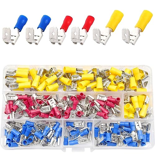 CEEYSEE 150x Halbisoliert Huckepack Splice PVC Spade Elektrische Draht Crimpverbinder Kabelschuhe für 0.5-6 mm² Kabel Rot,Blau,Gelb（DPJZ) von CEEYSEE