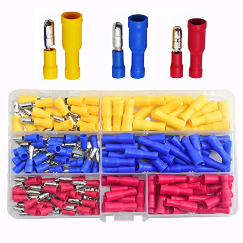 CEEYSEE 160x Kabelschuhe Kit - Isolierte Stoßverbinder Rundstecker/Rundsteckhülsen - PVC Quetschverbinder - für 0.5-6 mm² Kabel Steckverbinder Rot,Blau,Gelb（DPZZ) von CEEYSEE