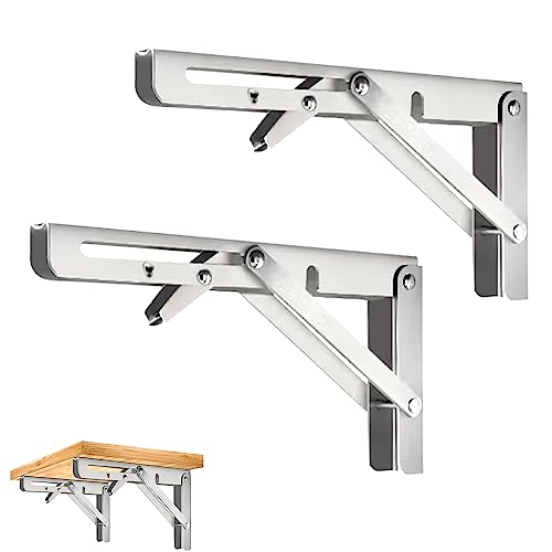 CEEYSEE 2 Stück Klappkonsole 350 mm Schwerlast Edelstahl Klappkonsole Klappwinkel 90 Grad Platzsparend Klappbares Regal für Arbeitszimmer, Garage, Büro, Tisch, Zuhause, Küche (Silber 350mm) von CEEYSEE