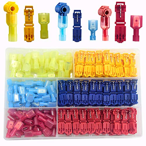 CEEYSEE 200 x T-Abzweigverbinder Kit,100 T-Abzweigverbinder + 100 Flachstecker 10-24 AWG für Schnelle Verbindungskabel Rot, Blau, Gelb(DNXJ) von CEEYSEE