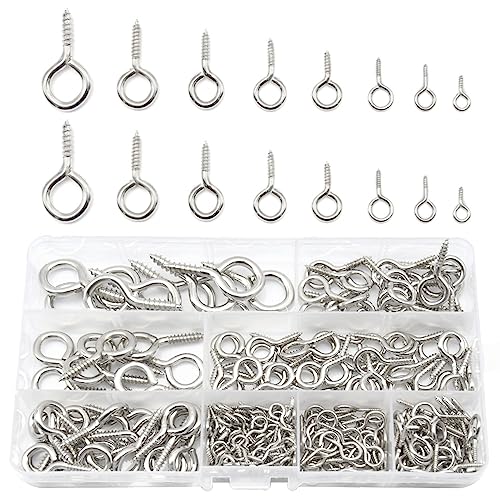 CEEYSEE 280 Stück Ösenschraube Set 8 Größe Schraubhaken Metall Decke Haken Schraube Selbst Tapping Ringschrauben für hängende kleine Gegenstände (YJYZ) von CEEYSEE