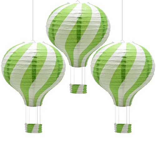 CEEYSEE 3 Stück Hängende Heißluftballon 30cm Bunt Papier Ballon Lampions mit Gondel Falten Papierlaterne für Hochzeit,Party Dekorationen (Grass Green/RQCLS) von CEEYSEE