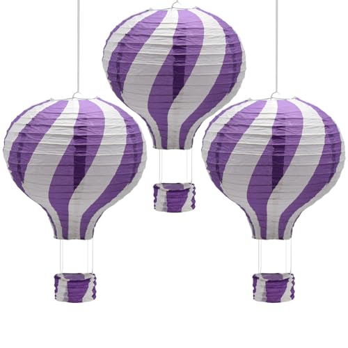 CEEYSEE 3 Stück Hängende Heißluftballon 30cm Bunt Papier Ballon Lampions mit Gondel Falten Papierlaterne für Hochzeit,Party Dekorationen (Purple/RQZIS) von CEEYSEE