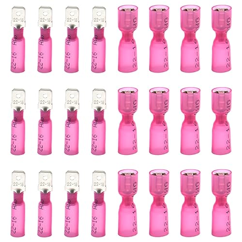 CEEYSEE Kabelschuhe x 100 -Männlich Kabelstecker x50 / Weiblich Kabelstecker x50 Flachsteckhülsen - Isolierte Schrumpfverbinder Quetschverbinder - für 0.5-1.5mm² Kabel（Rot/DRSH) von CEEYSEE