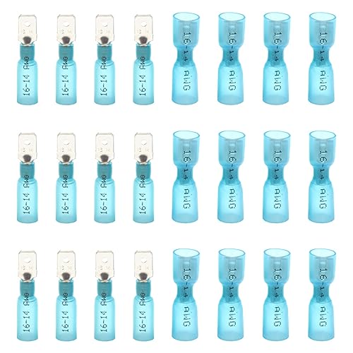 CEEYSEE Kabelschuhe x 100 -Männlich Kabelstecker x50 / Weiblich Kabelstecker x50 Flachsteckhülsen - Isolierte Schrumpfverbinder Quetschverbinder - für 1.5-2.5 mm² Kabel（Blau/DRSL) von CEEYSEE