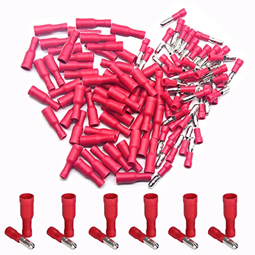 CEEYSEE Kabelschuhe x 100 -Rundstecker x50 / Rundsteckhülsen x50 Bullet Terminals- Isolierte PVC Quetschverbinder - für 0.5-1.5mm² Kabel（Rot/DPZH) von CEEYSEE