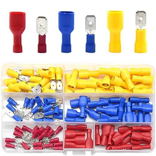 CEEYSEE Kabelschuhe x 120 -Männlich/Weiblich Kabelstecker Flachsteckhülsen - Isolierte PVC Quetschverbinder - für 0.5-6 mm² Kabel Rot,Blau,Gelb (DPSZ) von CEEYSEE