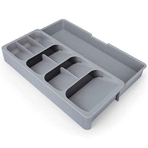 CEGAR Besteck-Organizer, Expandable Kitchen Drawer Organizer für Besteck. Schubladen-Organizer-Tablett, BPA-frei, 406 * 166 * 59 mm (16,0 x 6,6 x 2,4 Zoll), grau von CEGAR