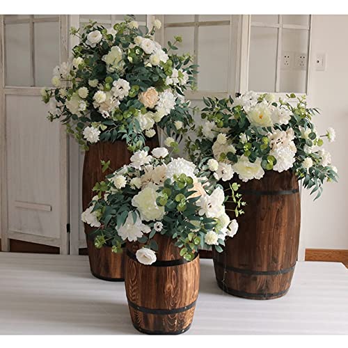 CEHJZQRPL 3 Stück Blumenfass aus Holz, Pflanzgefäß Retro Fass Blumentopf mit großer Blumenkugel Weinfass Set Ornament(Brown-a) von CEHJZQRPL