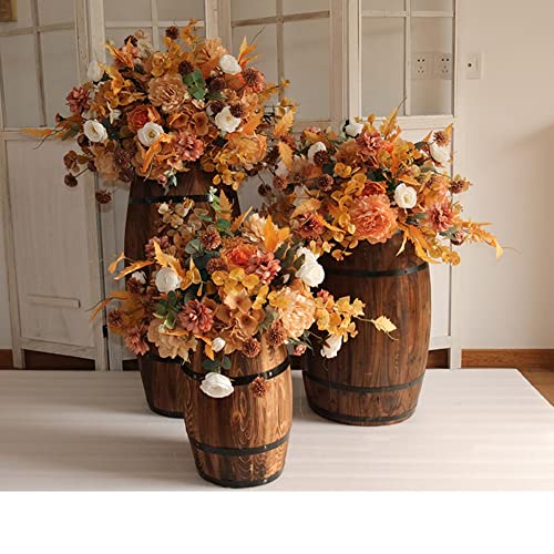 CEHJZQRPL 3 Stück Blumenfass aus Holz, Pflanzgefäß Retro Fass Blumentopf mit großer Blumenkugel Weinfass Set Ornament(Brown-c) von CEHJZQRPL