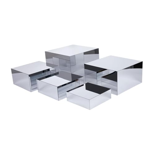 CEHJZQRPL Acryl-Displayständer, Buffet-Riser, Buffet-Riser-Desserttisch-Display-Set, Displayständer-Halter, Würfelpolierter Display-Nesting-Buffet-Riser(Mirror Silver 5Pcs) von CEHJZQRPL