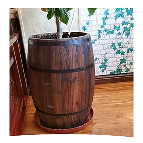 CEHJZQRPL Fasspflanzgefäße, Rustikaler Übertopf aus Holz for Whiskyfässer mit Abflussloch, Holzeimer, Übertopf for den Garten im Freien(60x34x40cm) von CEHJZQRPL