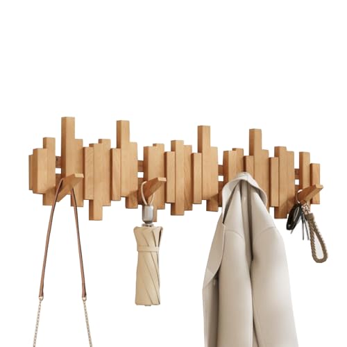 CEHJZQRPL Garderobenständer Wandhalterung,Holzgarderobe,Klaviertastengarderobe,Wandhaken for Herunterklappen,Walnuss,Unregelmäßig(Beech,10 Hooks) von CEHJZQRPL