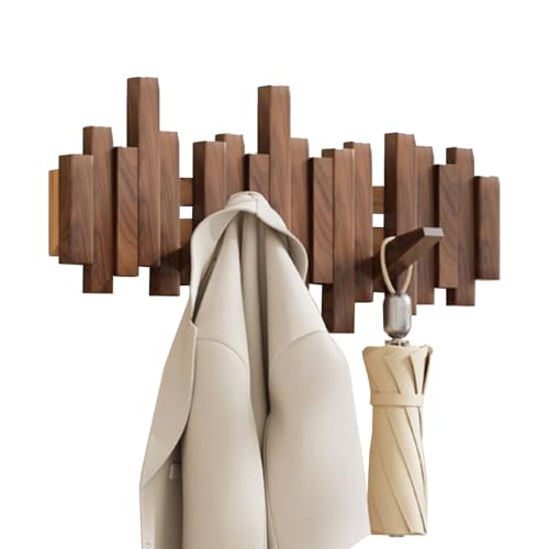 CEHJZQRPL Garderobenständer Wandhalterung,Holzgarderobe,Klaviertastengarderobe,Wandhaken for Herunterklappen,Walnuss,Unregelmäßig(Walnut,6 Hooks) von CEHJZQRPL