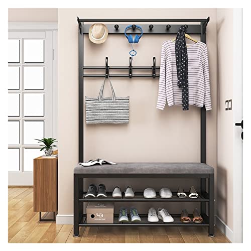 CEHJZQRPL Garderobenständer for den Eingangsbereich, Schuhbank, 3-in-1-Garderobenständer mit Schuhregal for den Eingangsbereich, Schirmhalter, Eingangsbank(Black,80CM) von CEHJZQRPL