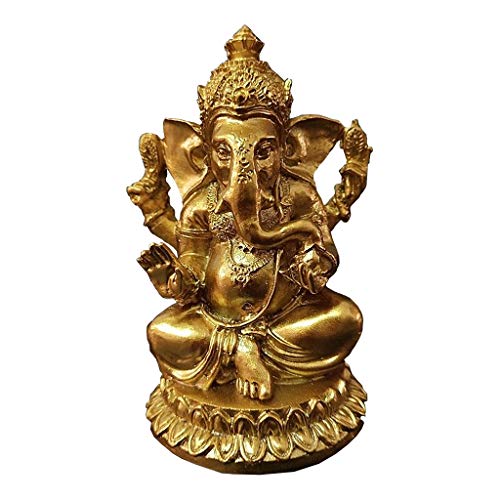 CEHJZQRPL Goldene Ganesha Buddha Statue Elefantengott Skulpturen, Sitzende Buddha Statue aus Kunstharz, handgeschnitzte Figur Handwerk(A) von CEHJZQRPL