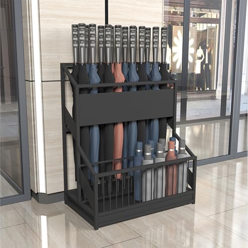 CEHJZQRPL Kommerzieller Schirmhalter aus Metall mit großer Kapazität, Schirm-Organizer for den Flureingang, stehender Schirmständer(Black,48 * 27 * 58cm/19 * 10.7 * 23in) von CEHJZQRPL