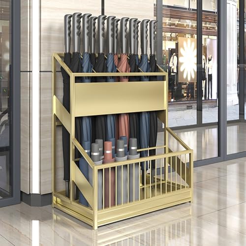 CEHJZQRPL Kommerzieller Schirmhalter aus Metall mit großer Kapazität, Schirm-Organizer for den Flureingang, stehender Schirmständer(Gold,68 * 32 * 70cm/27 * 13 * 27.6in) von CEHJZQRPL