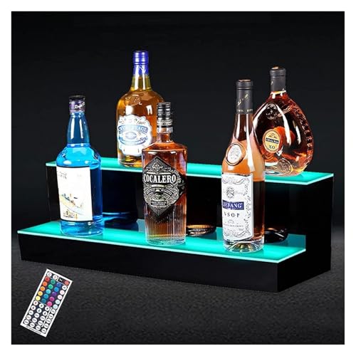 CEHJZQRPL LED beleuchtetes Regal für Spirituosenflaschen, 2-stufiger LED-beleuchteter Schnapsflaschen-Display-Regal LED-Weinflaschenhalter Steht for die Hausbar(40x21x17cm) von CEHJZQRPL