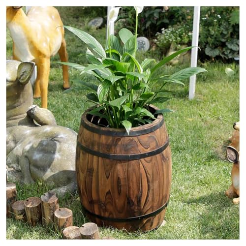 CEHJZQRPL Pflanzgefäß aus Holzfässern, runder Pflanztopf for den Garten, großer Pflanztopf aus Fass, Pflanzgefäße mit Drainagelöchern(50x80cm) von CEHJZQRPL