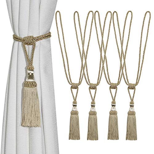 CEHJZQRPL Quasten-Vorhanghalter 4er-Pack Vorhang-Raffhalter, handgewebte Seil-Krawatten, Quasten-Halterungen for Home-Office-Dekoration(Beige) von CEHJZQRPL
