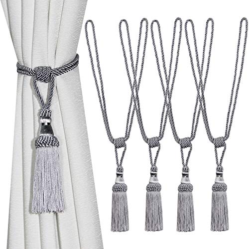 CEHJZQRPL Quasten-Vorhanghalter 4er-Pack Vorhang-Raffhalter, handgewebte Seil-Krawatten, Quasten-Halterungen for Home-Office-Dekoration(OneColor) von CEHJZQRPL