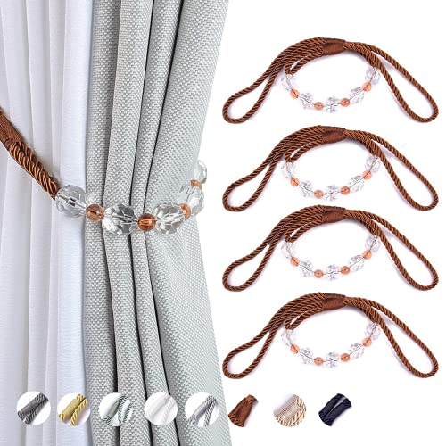 CEHJZQRPL Quasten-Vorhanghalter 4er-Pack Vorhang-Raffhalter mit Kristallperlen, dekorative Gardinenhalter, handgefertigt, Vorhangseil(Bruin) von CEHJZQRPL