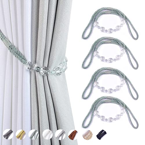 CEHJZQRPL Quasten-Vorhanghalter 4er-Pack Vorhang-Raffhalter mit Kristallperlen, dekorative Gardinenhalter, handgefertigt, Vorhangseil(Light Blue) von CEHJZQRPL