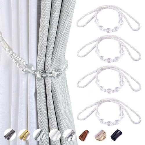 CEHJZQRPL Quasten-Vorhanghalter 4er-Pack Vorhang-Raffhalter mit Kristallperlen, dekorative Gardinenhalter, handgefertigt, Vorhangseil(Wit) von CEHJZQRPL